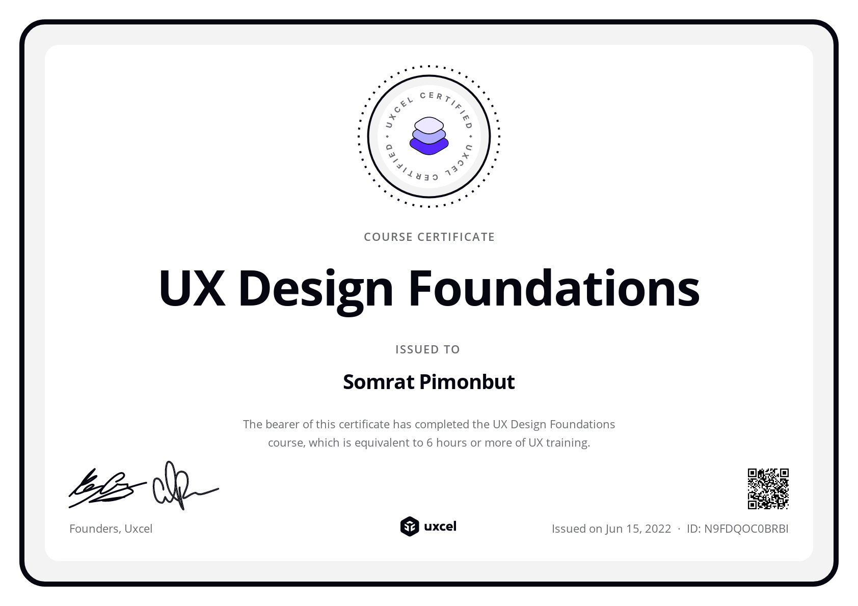 Somrat Pimonbut's certificate